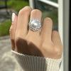 法国·设计师纯手作通体S925纯银澳白色茶金·珍珠锆石戒指