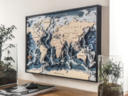 木质艺术地图立体蓝色海洋，地形客厅墙挂装饰画创意礼物摆台