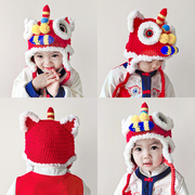 宝宝帽子红色醒狮子可爱婴儿护耳帽子保暖超萌男女儿童保暖帽子