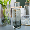 欧式轻奢描金玻璃花瓶透明方口创意水培植物鲜花，插花瓶家用摆件