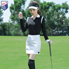 ZG6高尔夫服装女球衣女装运动套装黑色长袖翻领T恤防走光白色短裙