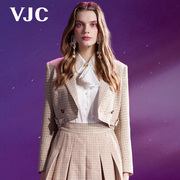 VJC/威杰思2024春夏截断式格纹西装小个子修身短款外套女装