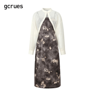 gcrues新中式吊带连衣裙女针织开衫外搭两件套2024春年装套装