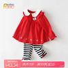 小女童宝宝连衣裙两件套装，春装1一2岁公主衣服，红色婴儿早秋季薄款