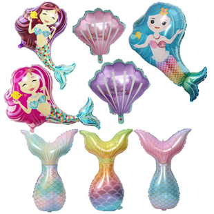 美人鱼造型主题铝膜气球女孩生日卡通海洋场景布置海底世界装饰
