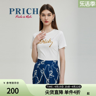 prich夏款设计感logo图案海军风，基础款纯棉，t恤短袖上衣女