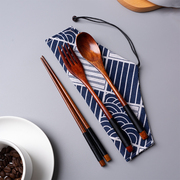 木质筷子勺子叉子套装单人装筷勺三件套便携式餐具学生一人用外带