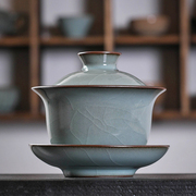 青瓷三才盖碗茶杯家用大号龙泉手工冰裂陶瓷功夫茶具泡茶碗中式