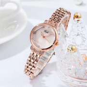 歌迪 水钻女士手表时尚玫瑰合金钢带手表圆形石英普通国产腕表