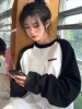 美式插肩长袖t恤女装春秋季2023设计感小众oversize宽松上衣