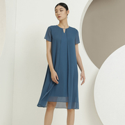 戴布拉芬品牌夏季V领蝴蝶袖不对称下摆时尚高端大气连衣裙