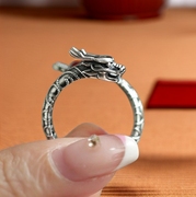 国潮龙年本命年龙头泰银戒指女款文艺复古风霸气开口食指藏银指环