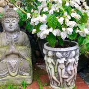 欧式粗陶瓷花盆红陶罗马风仿古做旧别墅花园落地浮雕园艺大花盆