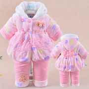 女宝宝冬装加绒加厚棉袄套装0-1-2岁半棉衣服3-9个月婴儿童外出服