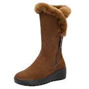 雪地靴女2023冬季坡跟棉靴女厚底真皮靴子加绒保暖防滑中筒靴