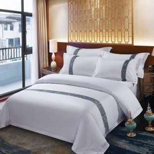 高档宾馆床上用品全棉加厚简约三四件套纯色，被套床单酒店床品布草