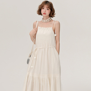 girlyhalo白色吊带裙女夏季设计感宽松显瘦中长款裙子