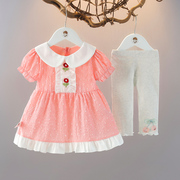 女童短袖格子裙夏装儿童两件套夏季女宝宝薄款裙套婴儿韩版裙套装