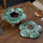 高档欧式创意干果盘分格带盖防尘糖果盘摆件客厅茶几水果盘装饰品
