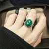 925纯银活口可调节时尚，气质绿色玉髓大宝石，个性妈妈食指戒指环女
