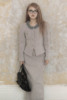 localmansion原创设计花朵装饰收腰羊毛毛呢外套+长款直筒半身裙