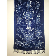 蜡染围巾定制花卉图案，纯棉厚天然植物，蓝染非遗工艺蓝靛草