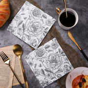 黑色玫瑰印花餐巾纸彩色，纸巾蝶骨巴特手工，diy材料用纸20张