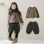 秋冬童装女童加绒加厚外套，韩版儿童羊羔毛短款上衣，潮套装保暖棉衣
