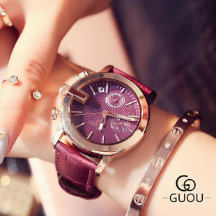guou中性复古表盘皮带手表，欧美情侣款夜光大表盘，手表香港古欧时尚