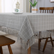 餐桌椅子套罩餐椅套椅垫套装亚麻，格子茶几桌布布艺长方形家用棉麻