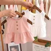 0-1-3岁婴儿t恤裙夏季短袖纯棉吊带女宝宝，背心女童幼儿童上衣