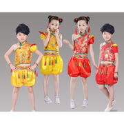 儿童肚兜演出服中国风喜庆秧歌，腰鼓舞蹈民族服装幼儿灯笼裤打鼓服