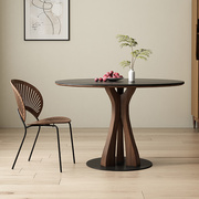 多塔黑胡桃色复古实木，圆形餐桌小户型，简约纯黑德利丰岩板圆桌