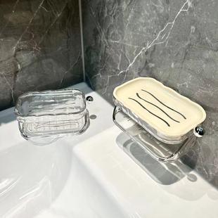 现简约水波纹透明香皂盒奶油风壁挂免打孔沥水卫生间浴室香皂盒