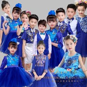 儿童公主裙演出服幼儿园中小学生大合唱男童女童舞蹈表演服宝蓝色