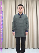 翻领条纹长袖t恤男墨绿普洛克24春82.4棉17.4聚酯针织衫