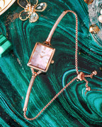 歌迪 个性女士时尚手链绿表手表女休闲长方形石英国产腕表