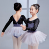 舞蹈服儿童女，秋季长袖连体练功服高端芭蕾体服丝绒，开档体操服