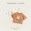 insbobo女童短袖t恤兔子，印花儿童夏装，2024清爽纯色男童上衣