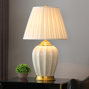 美式轻奢全铜陶瓷台灯卧室，客厅家用简约现代中式温馨装饰床头灯