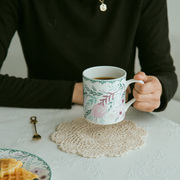 欧式创意简约家用骨瓷粉花朵马克杯小清新带盖大容量咖啡陶瓷水杯