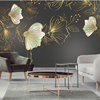 现代轻奢金色浮雕线条卧室装饰画壁布花朵北欧客厅电W视背景墙壁