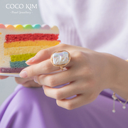 cocokim缠丝方糖食指环珍珠戒指，女小众设计张靓颖同款巴洛克指环