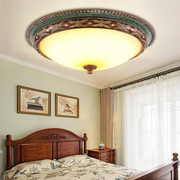 美式复古卧室灯LED圆形智能书房欧式吸顶灯遥控灯具乡村玻璃树脂