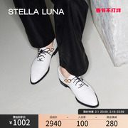 STELLA LUNA女鞋春夏英伦风平底单鞋尖头链条系带真皮乐福鞋