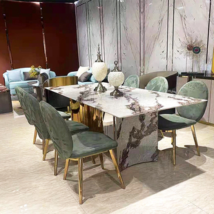 意式不锈钢餐桌椅子组合轻奢客厅家用餐椅大理石，现代设计师款家具