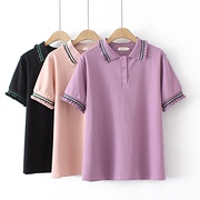 花边领polo衫女士，翻领粉色上衣夏季2022年运动短袖大码t恤