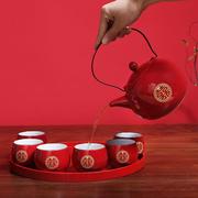 结婚茶具套装陶瓷红色敬茶杯，婚庆送礼大号，敬茶壶改口茶杯套装