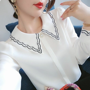 雪纺衬衫女长袖2022春装刺绣，领设计感小众洋气上衣小衫