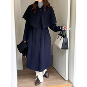 韩国设计感双面羊绒大衣女可拆卸斗篷系带显瘦冬季加厚羊毛呢外套